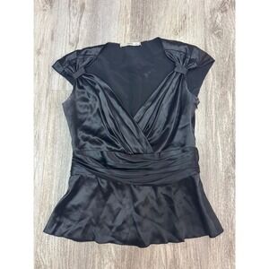 Prada Black Silk Satin Draped Peplum Top – Made in Italy –‎ Size IT 44 (US 8)
